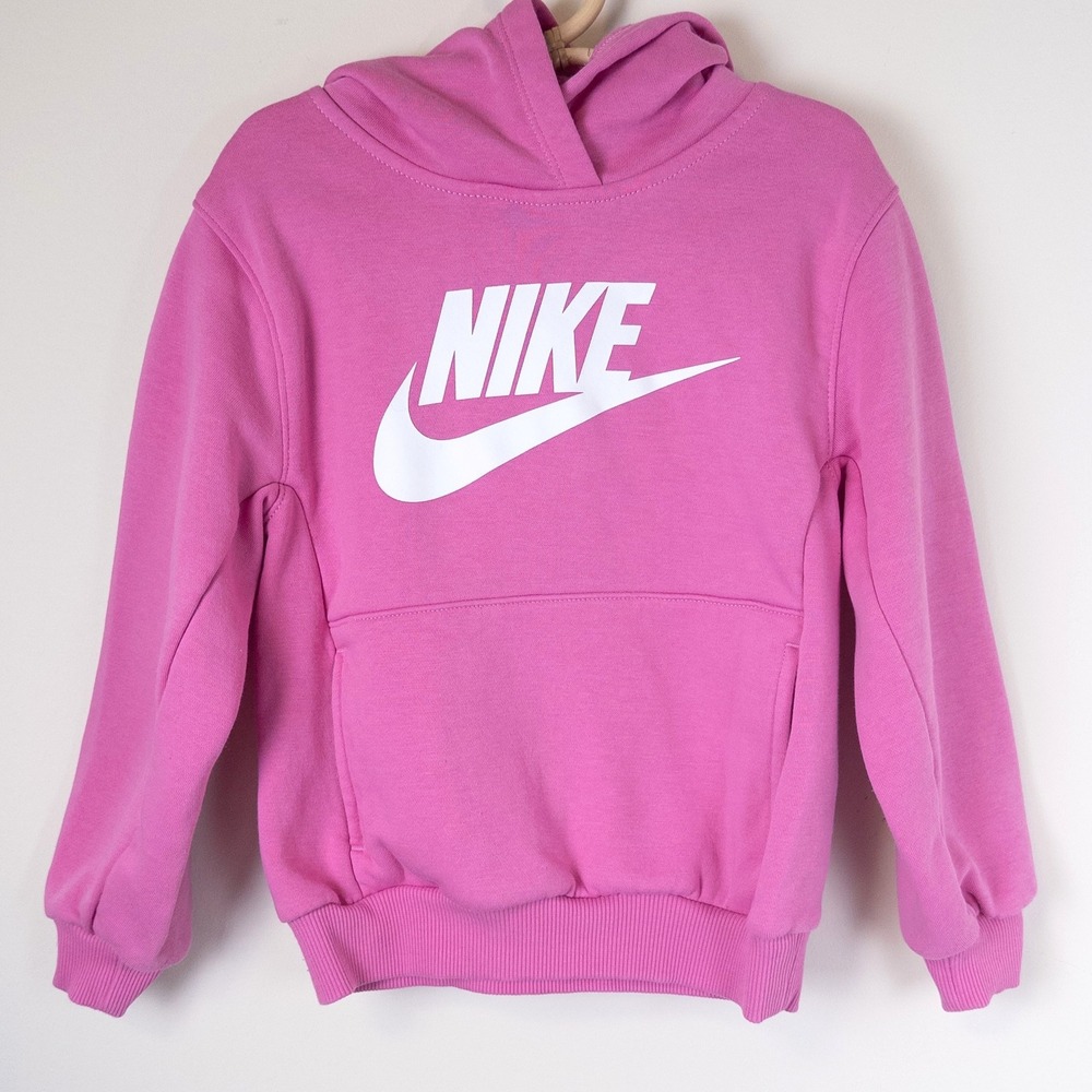 Nike Sportswear Futura Logo Hoodie Kids Size 5 Pink Fleece Pullover
